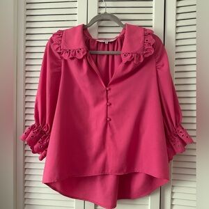 CROSBY by Mollie Burch Pink Ruffled Bib Collar Blouse